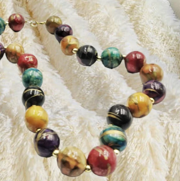 Handpainted Multicolor Beads Necklace - Picture 12 of 12